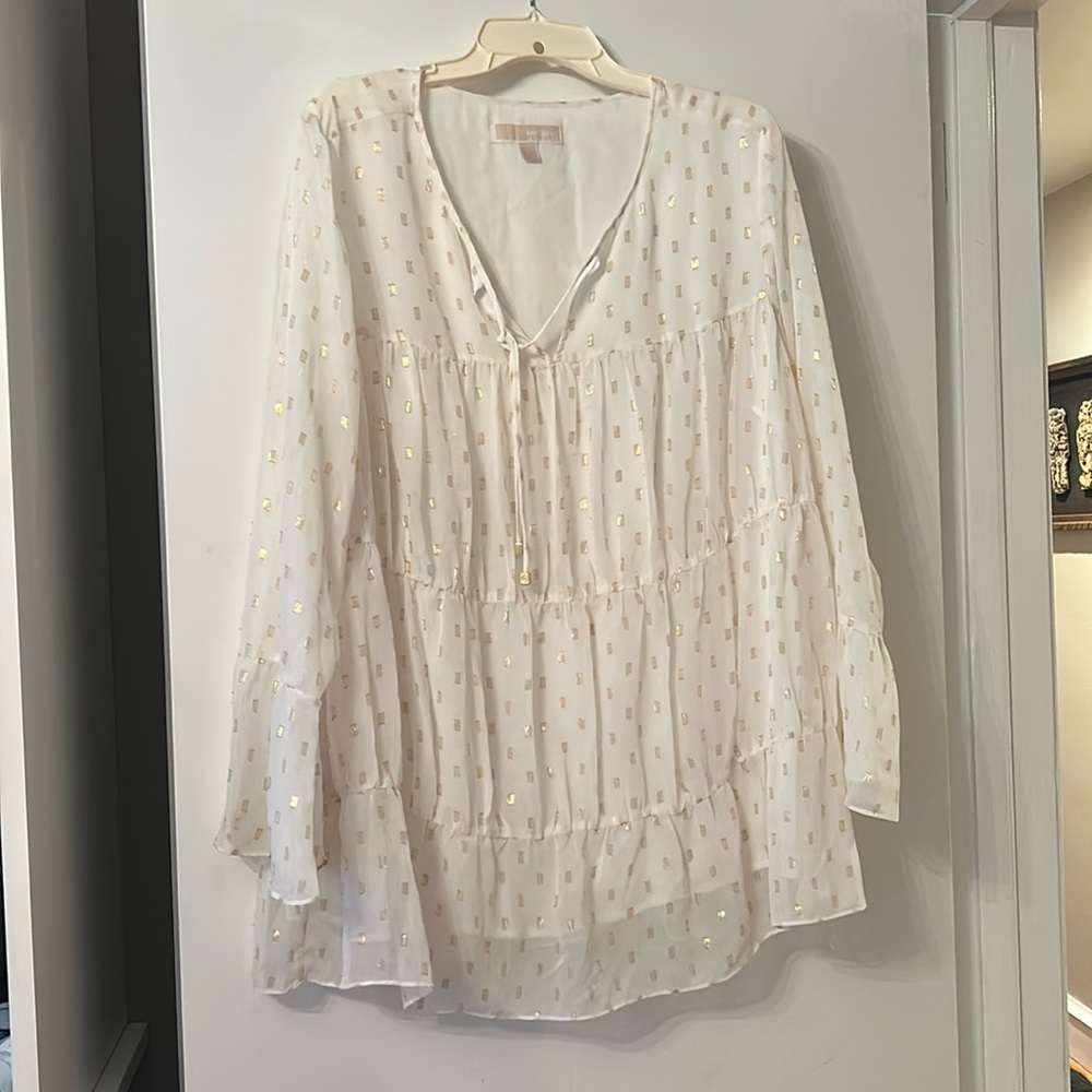 Michae Kors summer sheer blouse with liner cream gold 1X EUC